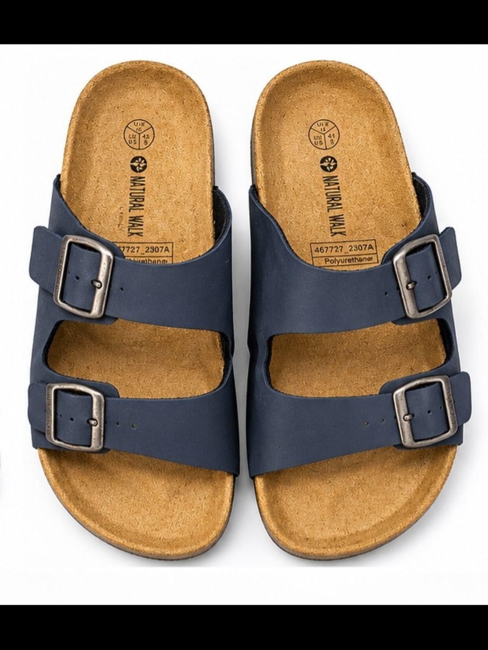 Natural Walk Double-Buckle Slide Sandals in Navy